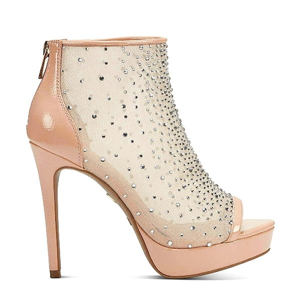 New w/Box Thalia Sodi Desire Nude Mesh Bling Peep-Toe Platform Stilettos Size 10 - Picture 3 of 15